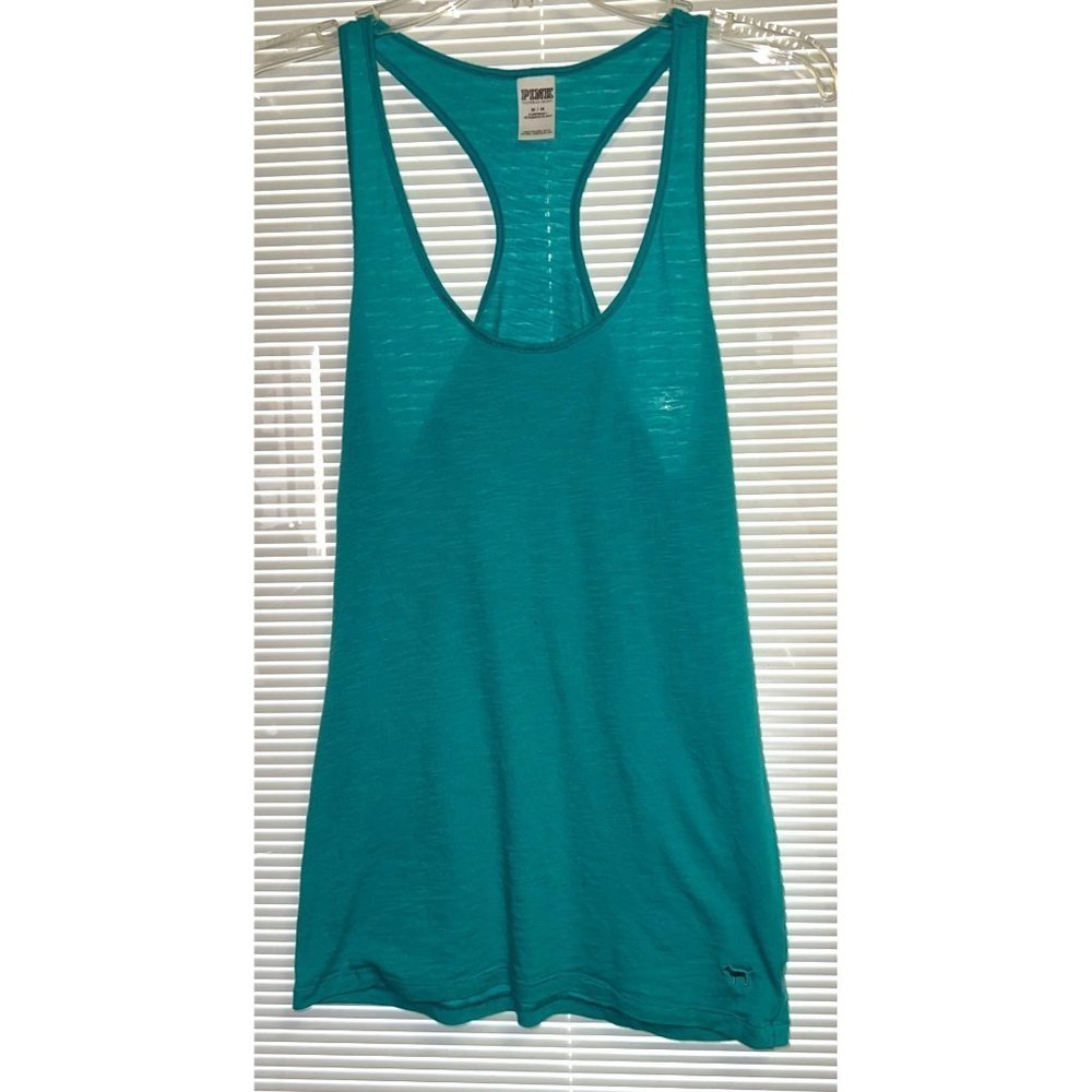 PINK Womens Green Racerback Tank — Medium
